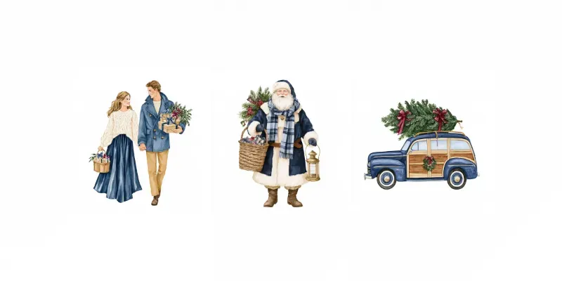 Coastal Christmas Watercolor Cliparts generated by undefined