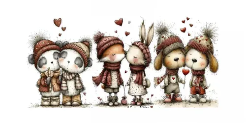 Sweet Valentine Animal Couples Clipart generated by midjourney