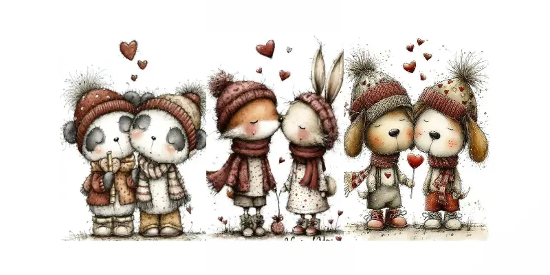 Sweet Valentine Animal Couples Clipart generated by undefined