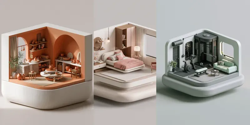 Isometric Cutaway Room Illustrations generated by undefined