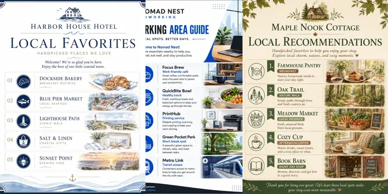 Local Stay Guide Cards generated by undefined