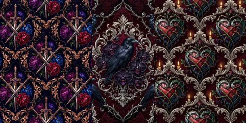 Romantic Gothic Seamless Patterns generated by undefined