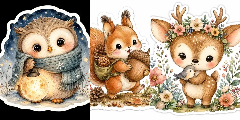 Cozy Woodland Sticker Animals generated by undefined