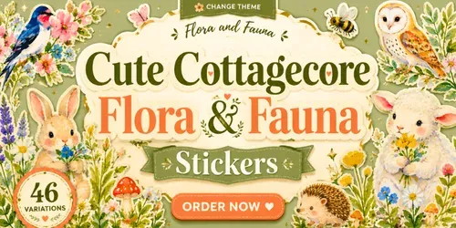 Cute Cottagecore Flora Fauna Stickers generated by midjourney