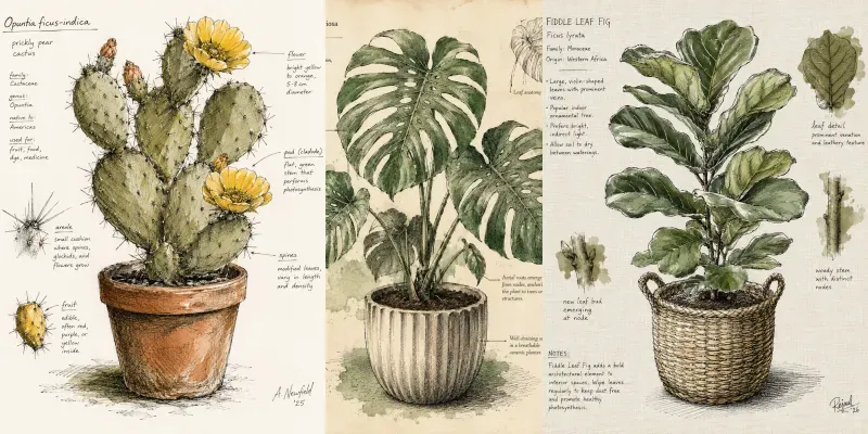 Ink Watercolor Botanical Sketches generated by undefined