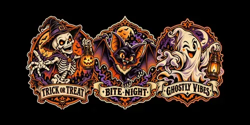 Retro Halloween Mascot Badges generated by chatgpt-image
