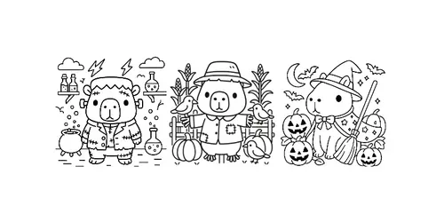 Cute Halloween Capybara Coloring Pages generated by chatgpt-image