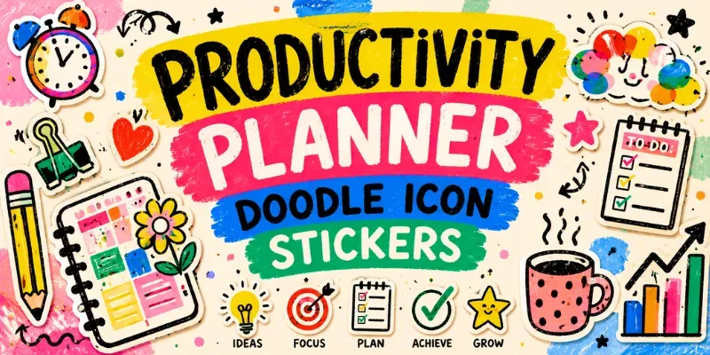 Productivity Planner Doodle Icon Stickers generated by undefined