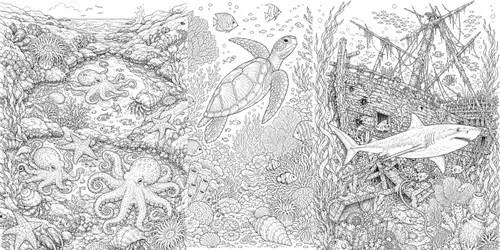 Ocean Sea Creatures Adult Coloring Pages generated by chatgpt-image