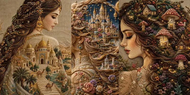 Embroidered Fantasy Portrait Art generated by undefined