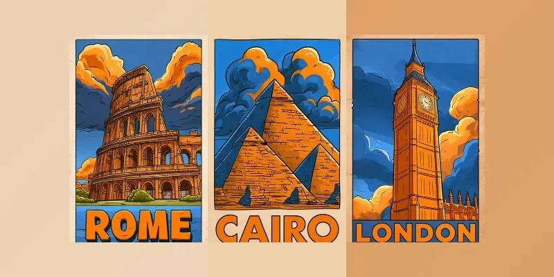 Retro Comic City Travel Posters generated by undefined
