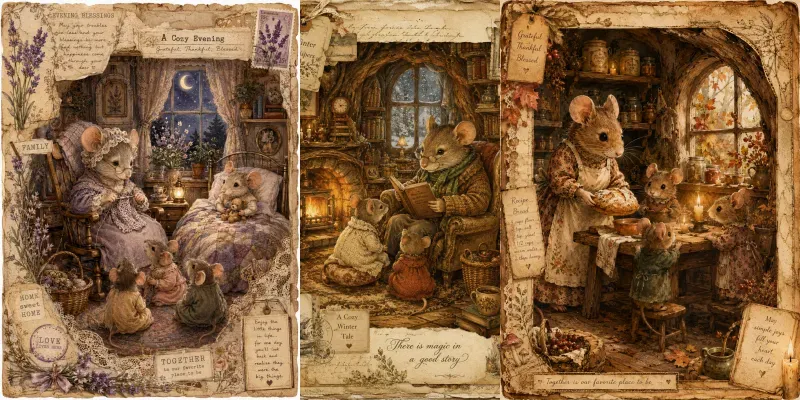 Cozy Mice Family Junk Journal Pages generated by undefined