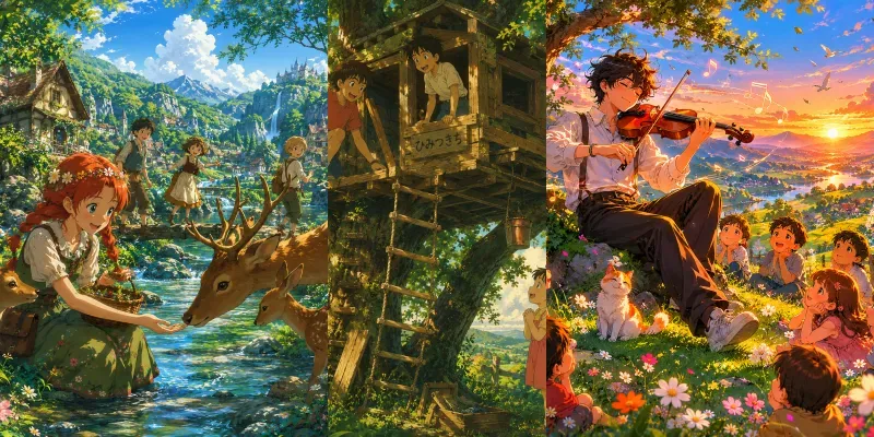 Children Playing Beneath Trees generated by undefined