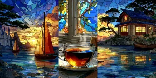 Stained Glass Anime Mosaic Illustrations generated by midjourney