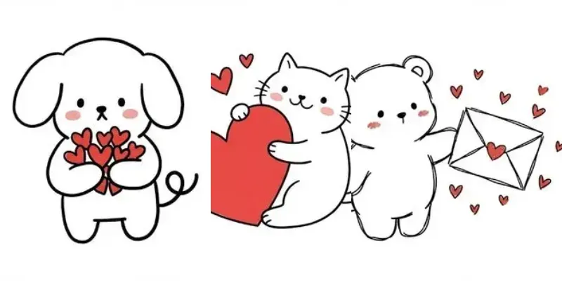 Cute Handdrawn Love Doodle Animals generated by undefined