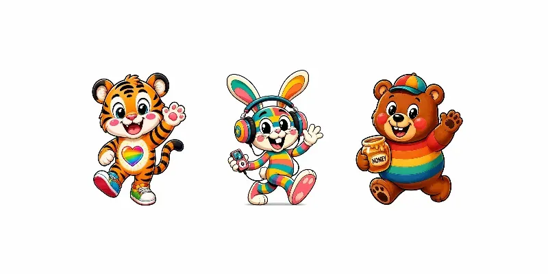 Rainbow Retro Mascot Cartoon Bundles generated by undefined