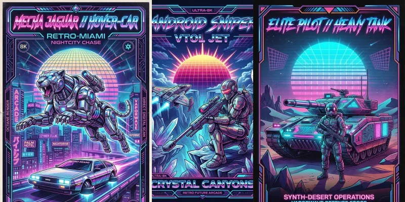 80s Mecha Synthwave Posters generated by undefined