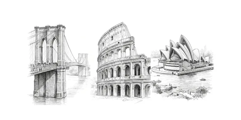 Famous Landmark And City Pencil Sketches generated by undefined