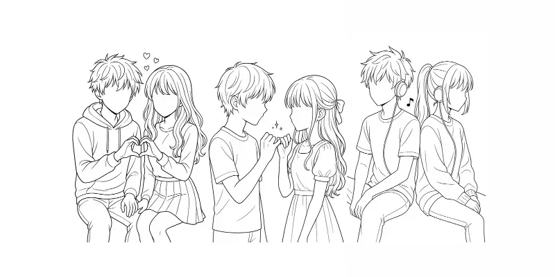 Adorable Couple Line Art Worksheets generated by undefined