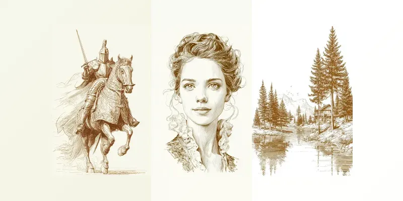 Vintage Sepia Line Drawings generated by undefined