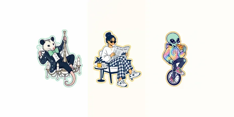 Line Art Cartoon Stickers