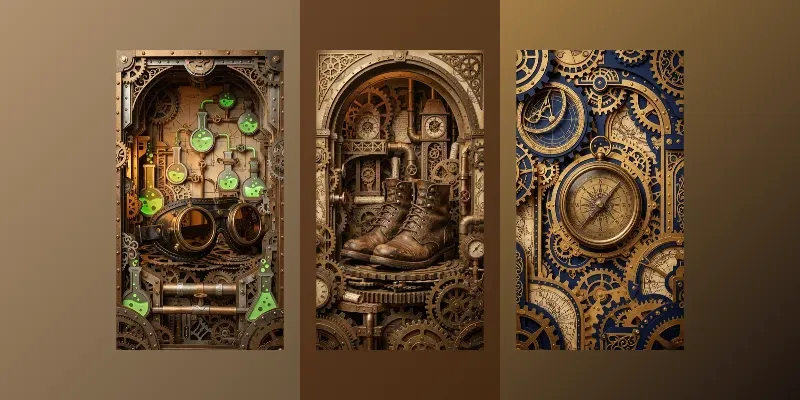 Steampunk Brass Gear Papercraft Stages generated by undefined