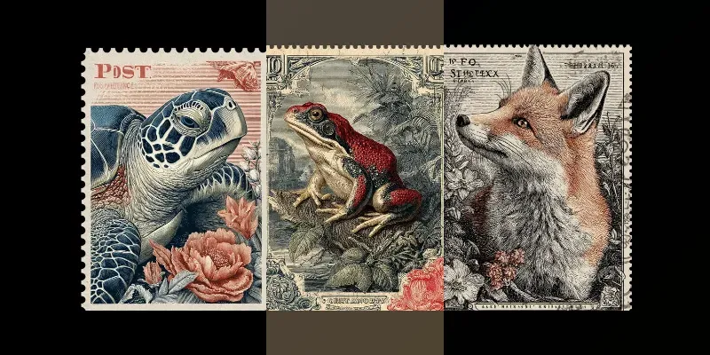 Vintage Animal Postage Stamp Ephemera generated by undefined