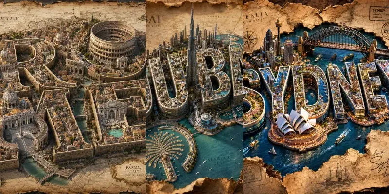 Epic City Typography Map Worlds generated by undefined