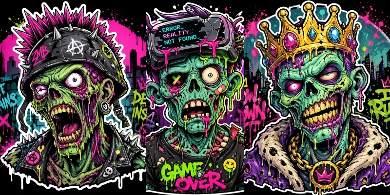 Neon Graffiti Zombie Sticker Generator generated by undefined