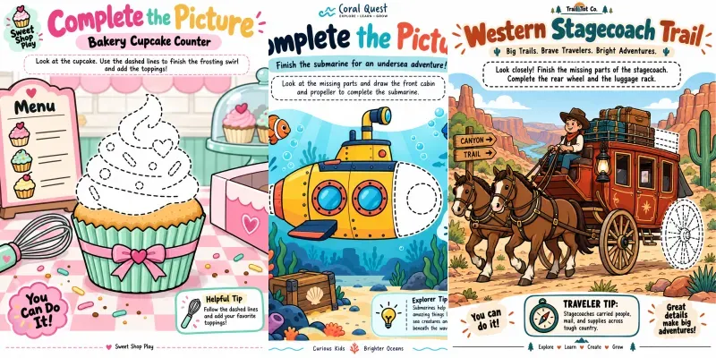 Kids Complete The Picture Worksheets