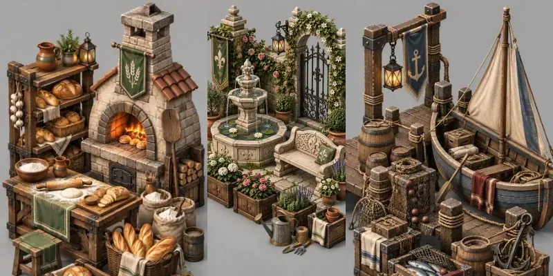 Medieval 3D Isometric Game Asset Scenes