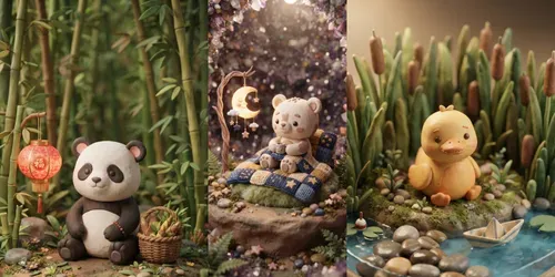 Full Crop 3D Clay Render Animal Habitats generated by gemini-image