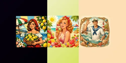 Retro Mediterranean Summer Art Sets generated by chatgpt-image