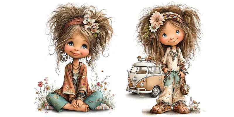 Spring Boho Girls Whimsical Cliparts generated by undefined