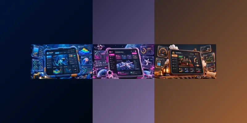 3D Tablet UI Dashboard Mockups