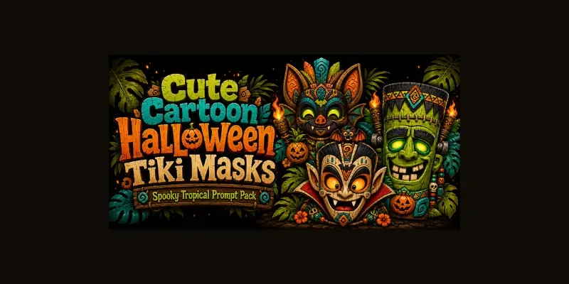 Cute Cartoon Halloween Tiki Masks generated by undefined