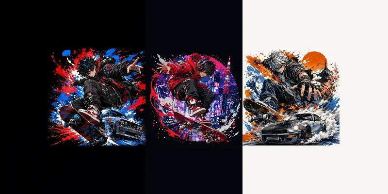 Urban Anime Skate Fusion Tshirt Designs generated by undefined