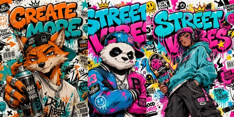 Urban Graffiti Cartoon Posters Premium generated by undefined
