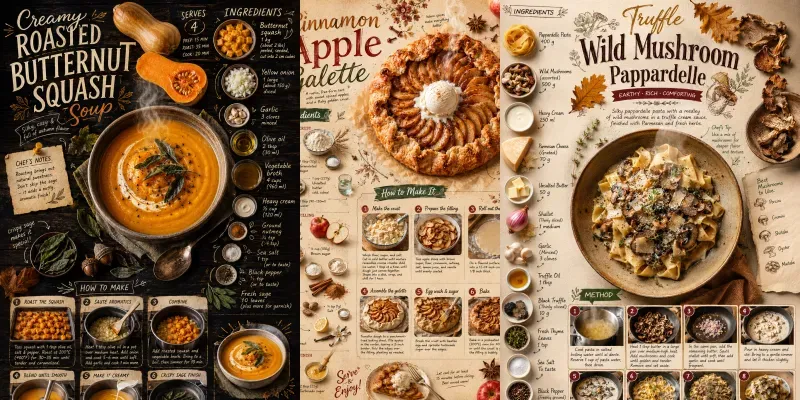 Aesthetic Autumn Dish Recipe Sketchnotes generated by undefined