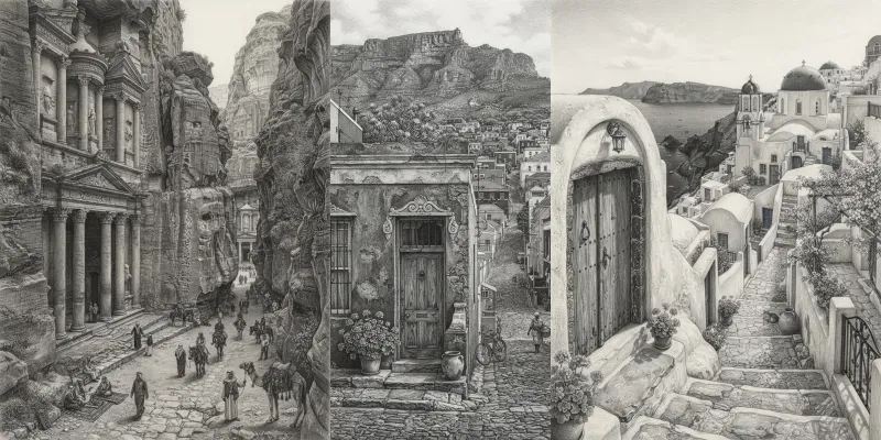 Realistic Graphite Pencil Travel Posters