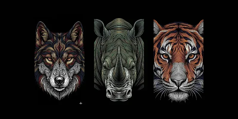 Symmetrical Geometric Animal Linocuts generated by undefined