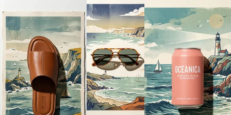 Vintage Silkscreen Ocean Product Art generated by undefined