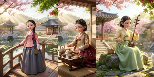 Pixar Style Korean Hanbok Girls generated by gemini-image