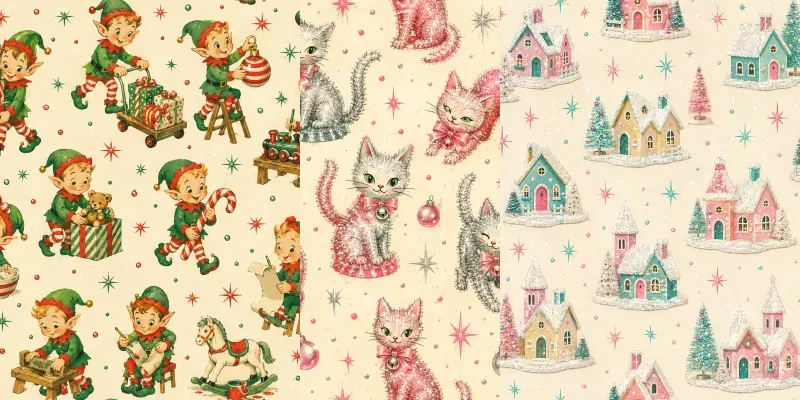 Kitsch Retro Christmas Seamless Patterns generated by undefined