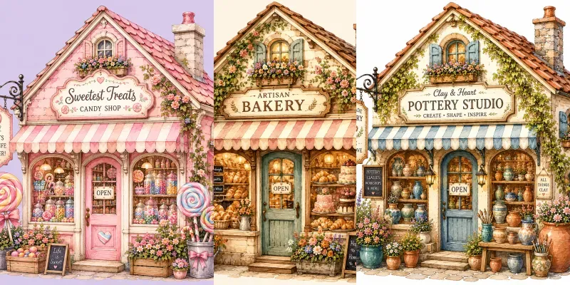 Watercolor Storybook Shop Facade Cliparts generated by undefined