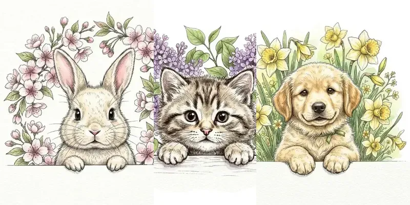 Peeking Spring Cute Animals Clipart generated by undefined