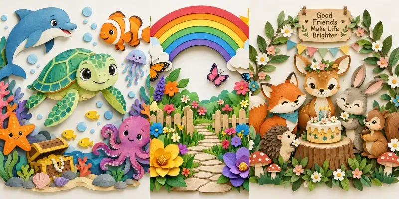 Whimsical Papercraft Display Art