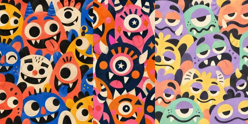 Geometric Monster Face Patterns