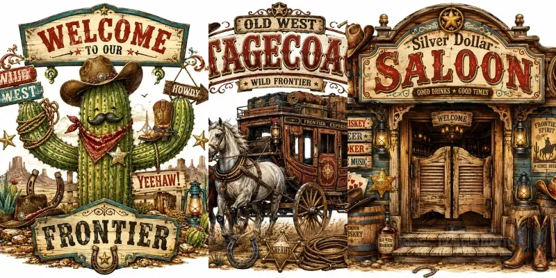 Title Wild West Wooden Signpost Art generated by undefined