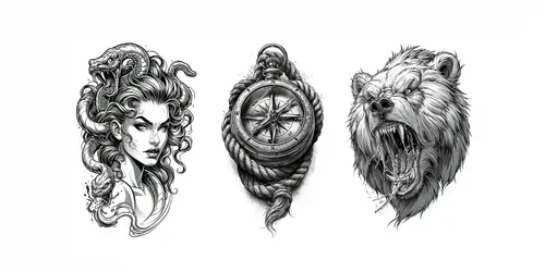 Neo Traditional Tattoo Flash generated by midjourney